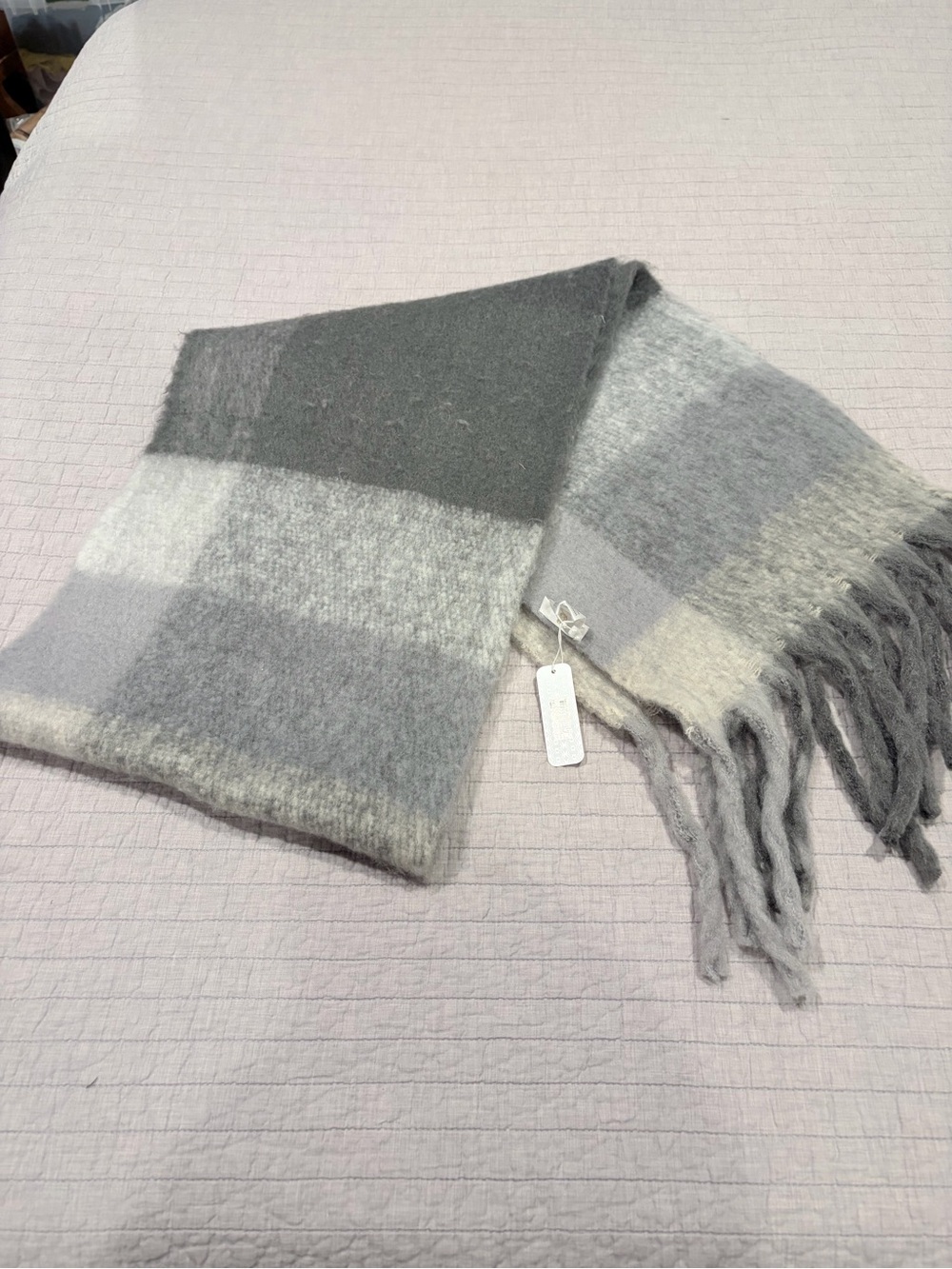 Charming Charlie Grey Plaid Fringe Scarf Wrap NWT